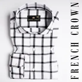 Bright White and Black Checkered Twill Premium Cotton Shirt