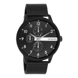 Black OOZOO watch with black metal mesh bracelet - C11304