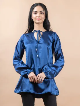 Blue Satin Full Sleeves Top