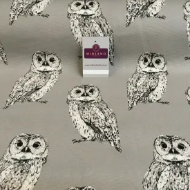 Grey Owls Printed 100% Cotton Canvas Craft Fabric 150 Cm Wide Mtex MK856-21