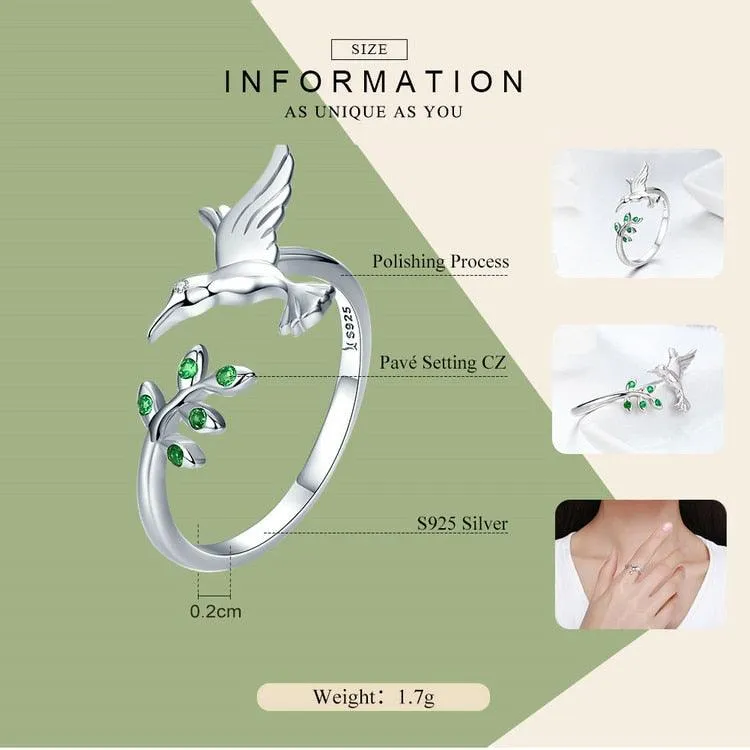 'Hummingbird' CZ and Sterling Silver Ring