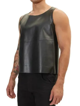 Mens Black Leather Tank Top