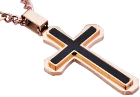 Mens Carbon Fiber Rose Stainless Steel Cross Pendant