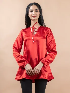 Red Satin Full Sleeves Top