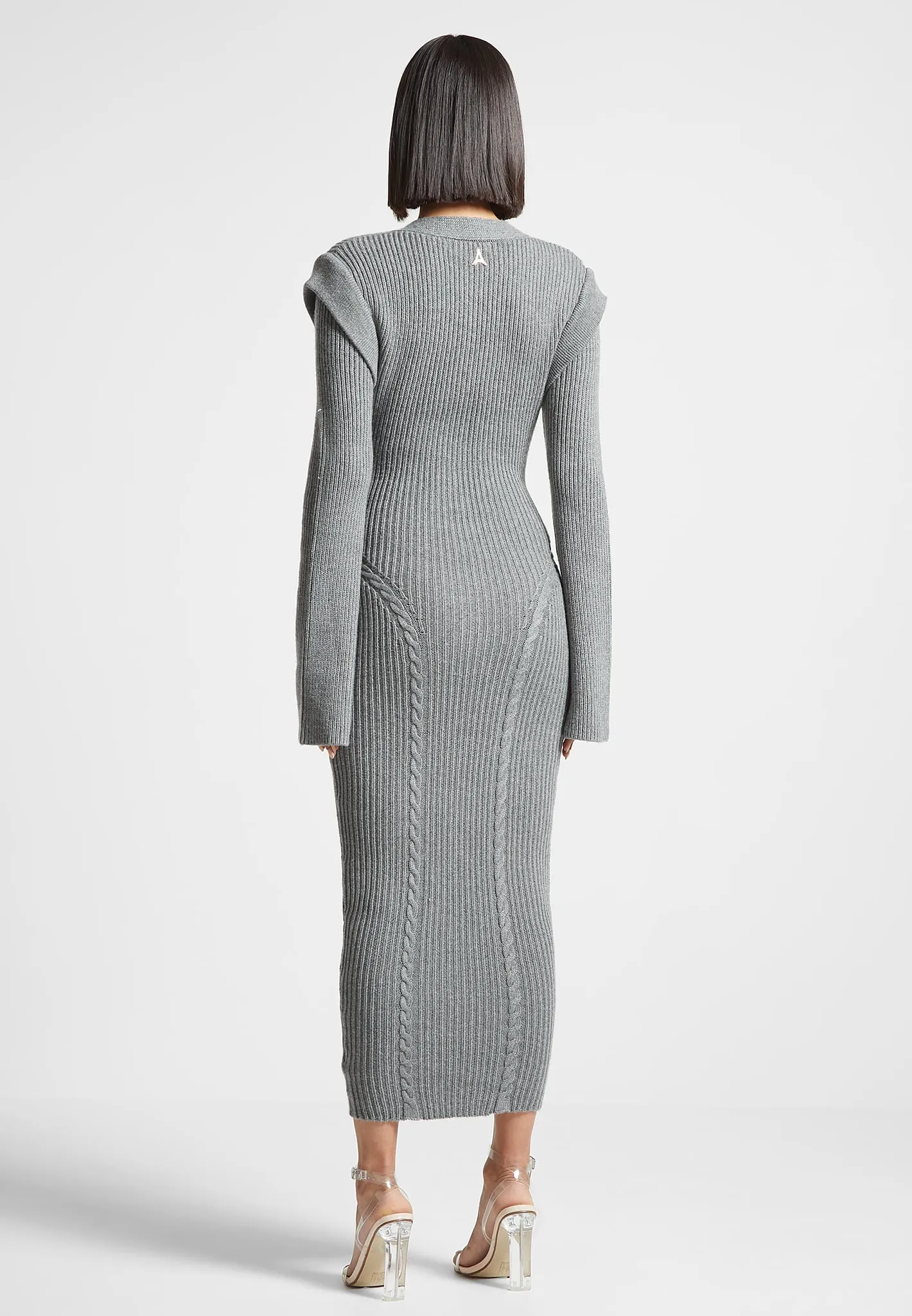 Wide Shoulder Knitted Midaxi Dress - Grey